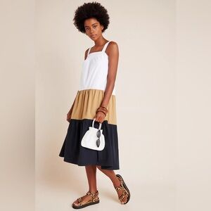 Maeve Anthropologie Ashleigh Colorblock Midi Dress Size Small Tiered Cotton